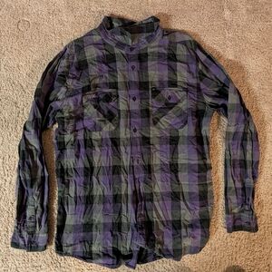 Quiksilver Men's Purple and Black Plaid Shirt